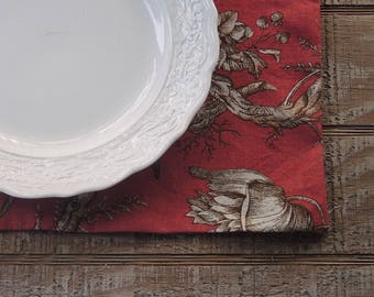 Sienna Red and Cream Toile Placemats Set of 4 Custom Order Table Mats Table Decor Kaufman Fabric