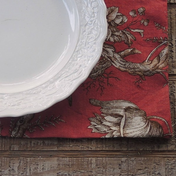 Sienna Red and Cream Toile Placemats Set of 4 Custom Order Table Mats Table Decor Kaufman Fabric