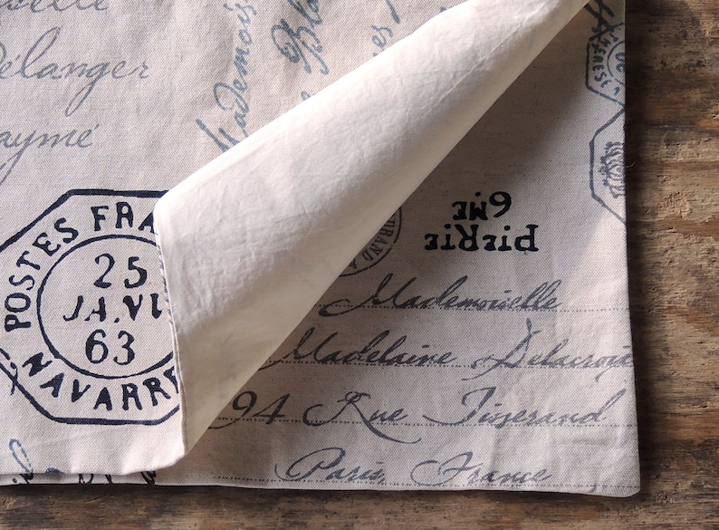 French Script Lined Cotton Placemats Set of 4 Modern French Etsy