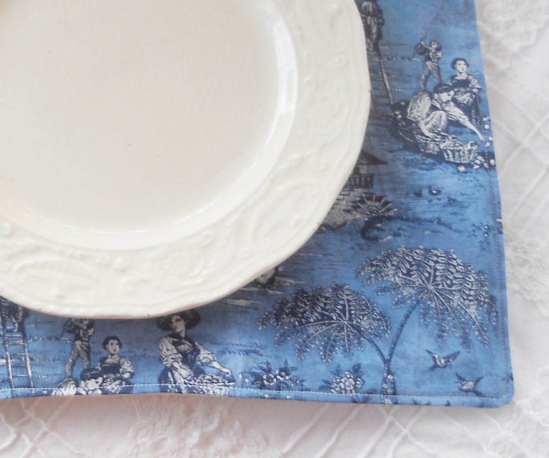 Blue Toile Quilted Placemats Set of 4 French Shabby Chic Etsy