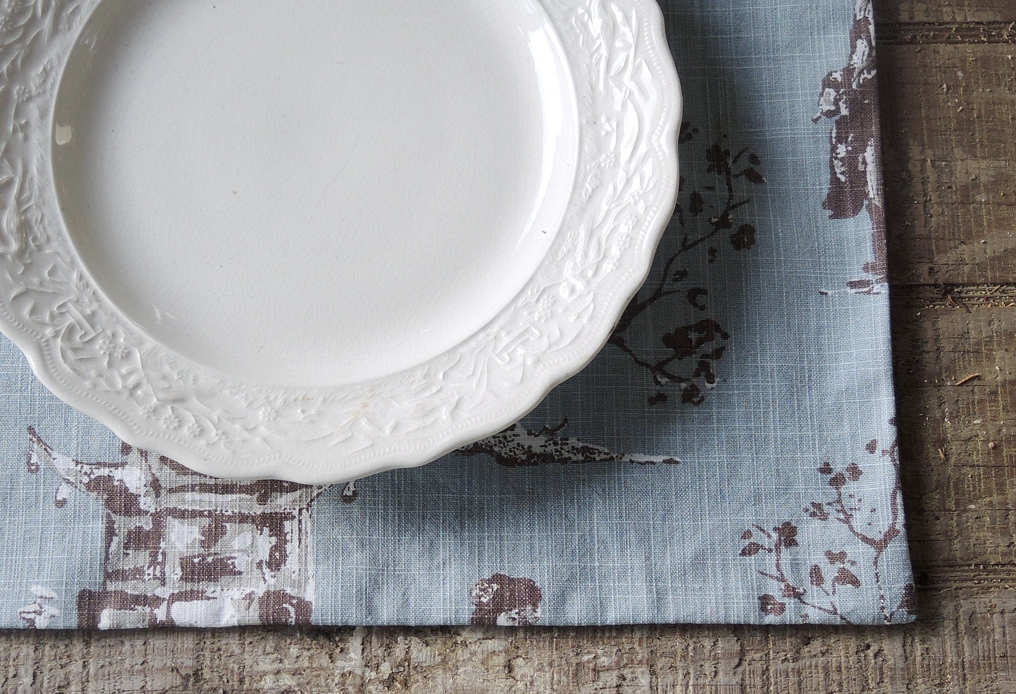 Toile Placemats Set of 4 Blue and Brown Toile Lined Placemats Etsy