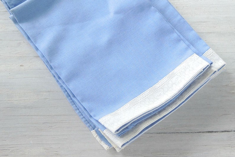 Vintage Mismatched Shabby Cottage Chic Blue and Cream Linen Napkins Set of 4, Dinner napkins, Square Napkins, Table Linens image 2