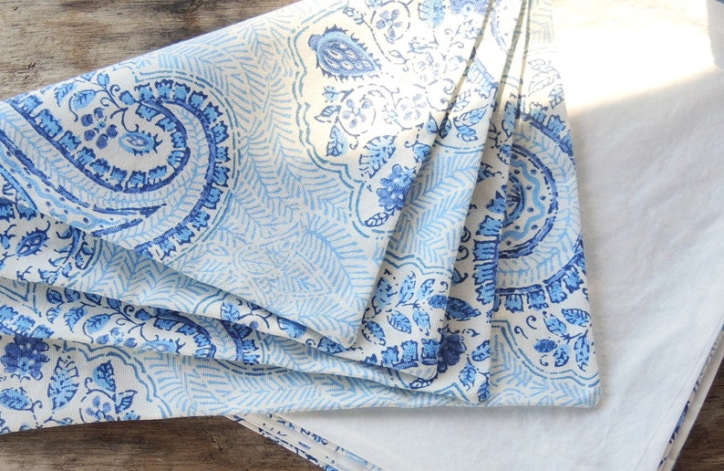 White and Blue Paisley Lined Cotton Placemats Set of 4 Beach Cottage Modern Farmhouse Home Decor Table Settings Custom Order image 7