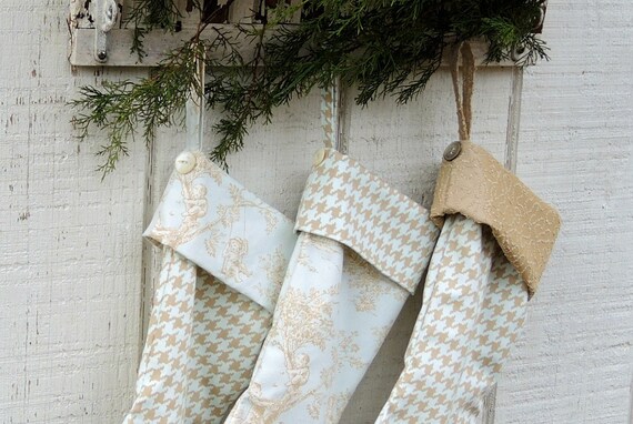 Blue Toile Heirloom Christmas Stocking, Made to Order,  Choice of 1 of 3 Designs, Holiday Mantle Decor Custom Order