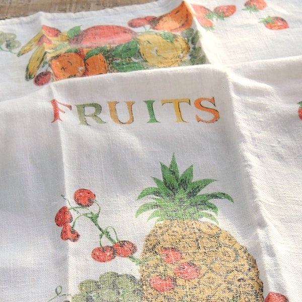 Printed Cotton Vintage Fruit Cocktail Dish Towel  Hand Towels Kitsch Kitchen Linens
