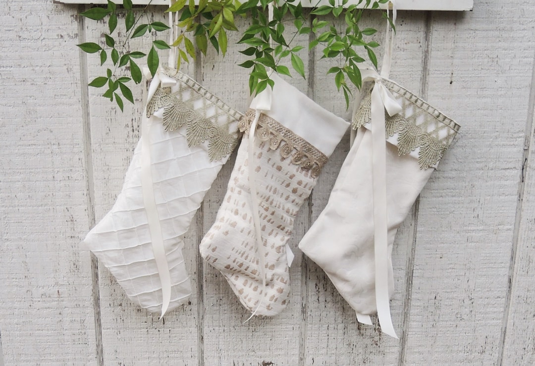 White and Gold Christmas Stockings Heirloom Christmas Stocking