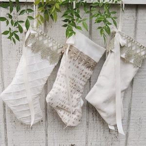 White and Gold Christmas Stockings Gorgeous Heirloom Christmas Stocking 2023 Collection Glistening Snow Christmas Choice of 1 of 3 Designs