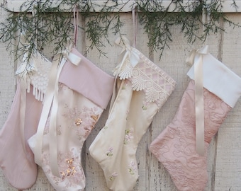 Pink and Cream Stockings Gorgeous Heirloom Christmas Stocking First Crush Collection Choice of 1 of 4 Designs, Holiday Mantle
