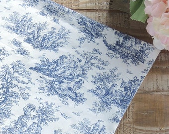Navy and White Waverly Toile' Table Runner Rustic Life Collection