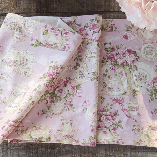 Romantic Pink Floral Lined Table Runner Cottage Style Chic Table Linen, Home Decor