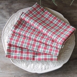 Red and Green Plaid Cotton Dinner Napkin Set of 4 Holiday Christmas Napkins Reuseable Eco- Friendly