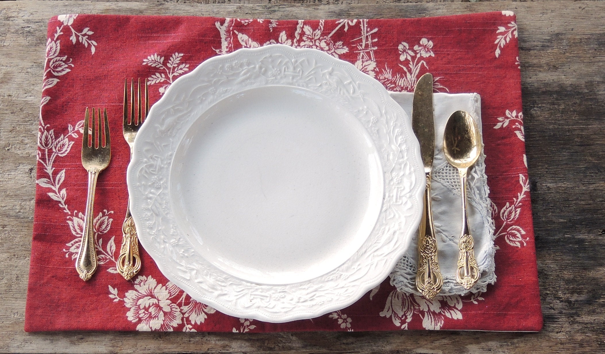 Waverly Red Toile Placemats Set of 4 Lined Placemats Red Cream Etsy