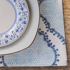 Blue and White Lattice Placemats Set of 4 Beach Cottage Table Linens Modern Farmhouse Azma Blue John Robshaw Duralee