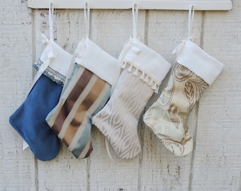 Gorgeous Blue and Cream Christmas Stockings Sand and Sea Collection Made to Order, Choice of 1 of 4 Designs, Holiday Mantle Decor