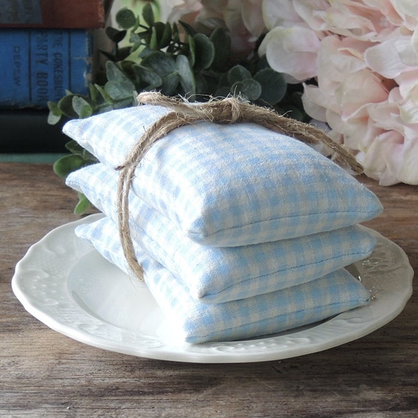 Blue and White Gingham Check Lavender or Balsam Sachets Set of 3, Organic Lavender, Lavender Pillows, Natural Aroma Therapy