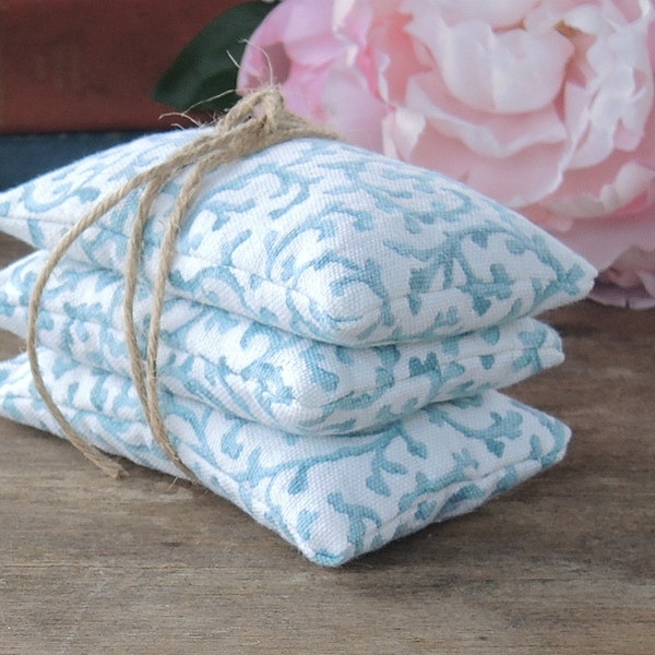 White and Blue Coral Lavender or Balsam Sachets Set of 3, Organic Lavender, Lavender Pillows, Natural Aroma Therapy