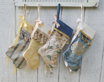 Gorgeous Blue and Gold Heirloom Christmas Stockings Lady Elizabeth's Garden Collection Made to Order, Choice of 1 of 4 Designs