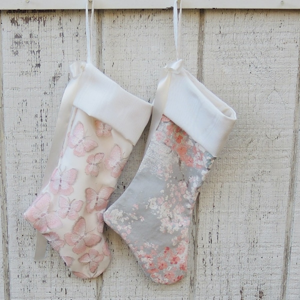 Gorgeous Peach and Cream Christmas Stocking Choice of ONE Lady Janes Garden Collection Holiday Decor Custom Order