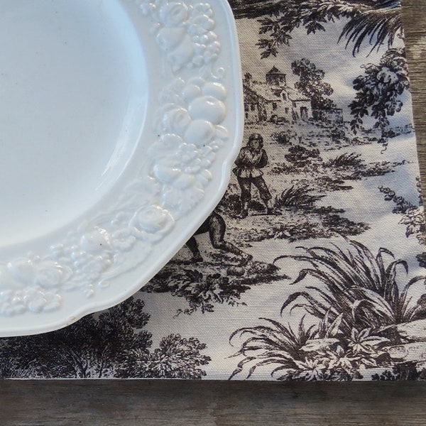 French Country Black and Beige Toile Placemats Set of 4 Rustic Farmhouse Style Table Linens