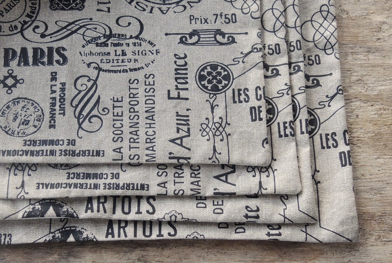 French Script Lined Cotton Placemats Set of 4 French Country Etsy