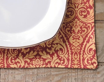 Red and Gold Damask Print Lined Placemats Set of 4 Holiday Home and Living Custom Order