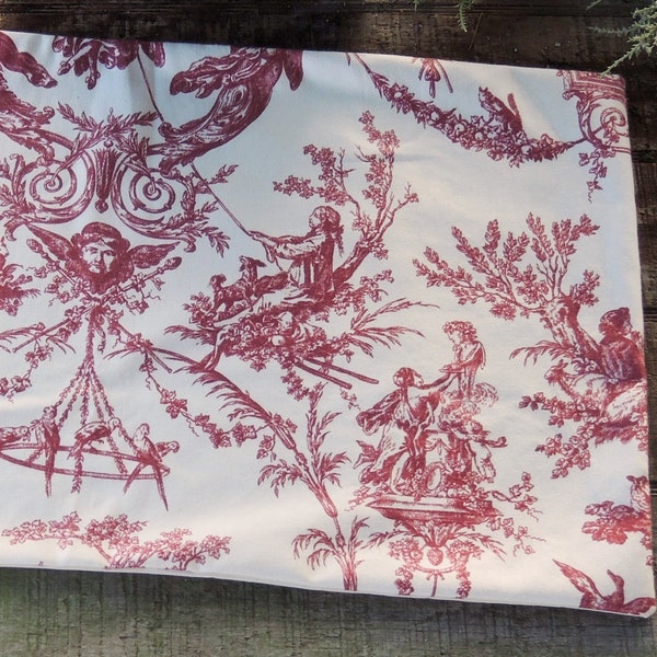 French Country Red and Cream Toile Table Runner Custom Order Table Scarf