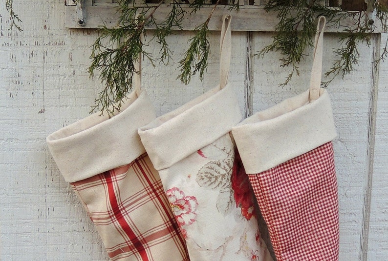 English Country Farmhouse Christmas Stockings, Choice of 1, Heirloom, Custom Order, Holiday Decor, Waverley Norfolk Rose Lined, For the Home image 4