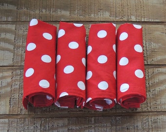 Servilletas de tela ecológicas para el almuerzo (juego de 4), servilletas de algodón hechas a mano con lunares rojos, reutilizables, hechas a medida.