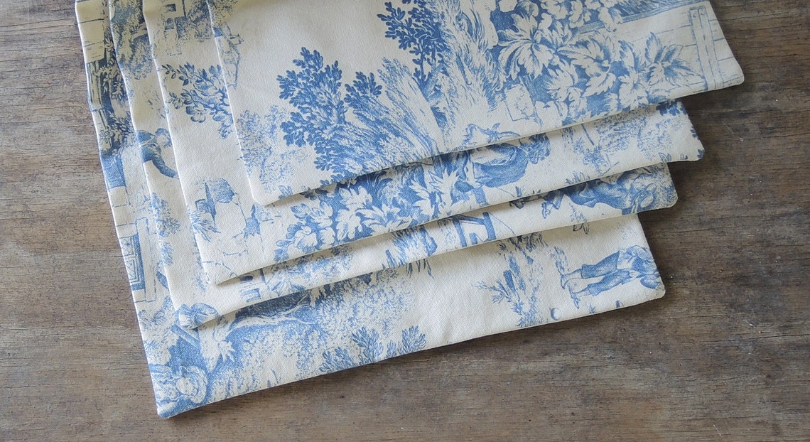 Toile Placemats Set of 4 Blue and Cream Toile Lined Placemats Etsy