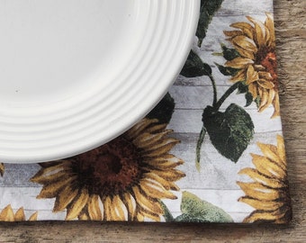Sun Drenched Sunflowers Placemats, Set of 4 Lined Cotton Placemats Farmhouse Cottage Style Chic, Wedding, Table Decor Custom Order