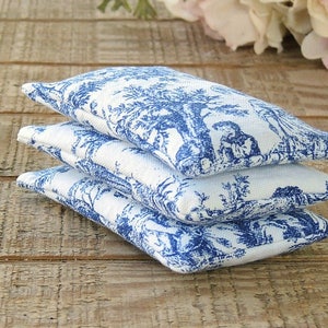 Blue and White Toile Lavender or Balsam Sachets Set of 3, Organic Lavender, Lavender Pillows, Natural Aroma Therapy