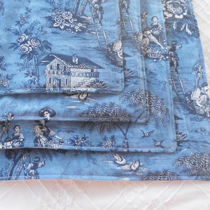 Blue Toile Quilted Placemats, Set of 4, French Shabby Chic, Cottage Style, Custom Order,Cottage Style, Spring Summer Table Decor image 2