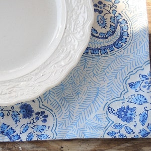 White and Blue Paisley Lined Cotton Placemats Set of 4 Beach Cottage Modern Farmhouse Home Decor Table Settings Custom Order image 1