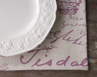 French Script Raspberry and Cream Placemats Set of 4 Modern French Farmhouse Wedding Table Linens Custom Order