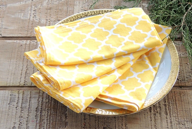 Cloth Napkins Eco Friendly Dinner Napkins Set of 4 Yellow Geometric Print Handmade Cotton Napkins, Reusable, Custom Order image 3