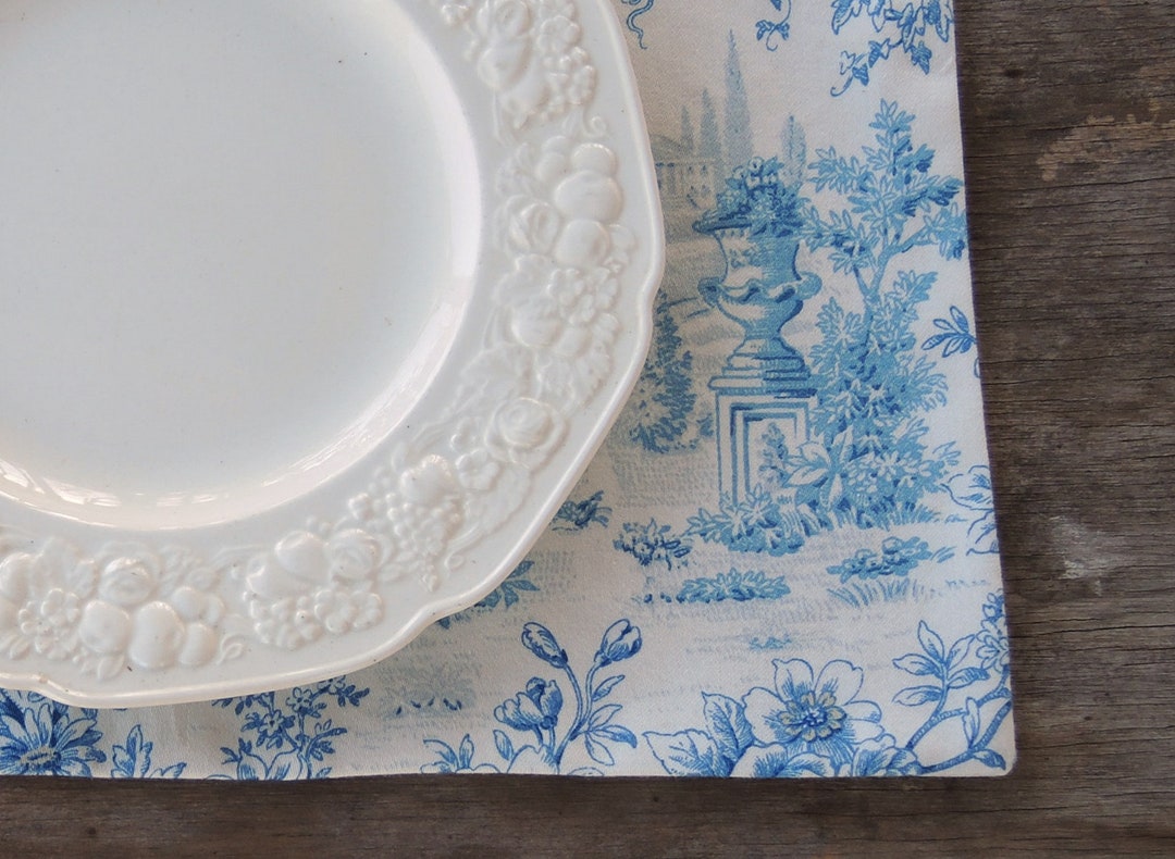 Blue and Cream Toile Placemats Set of 4 Pastorale Toile De Jouy Mats