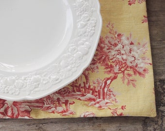 Yellow and Pink Toile Lined Placemats Set of 4 English Cottage French Farmhouse Style Table Linens Custom Order