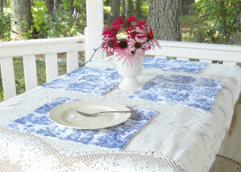 French Country Blue and White Toile Placemats Set of 4 Etsy