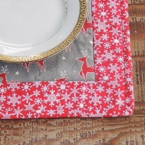 Snowflakes and Deer Square Placemats Set of 4 Quilted Table Mats