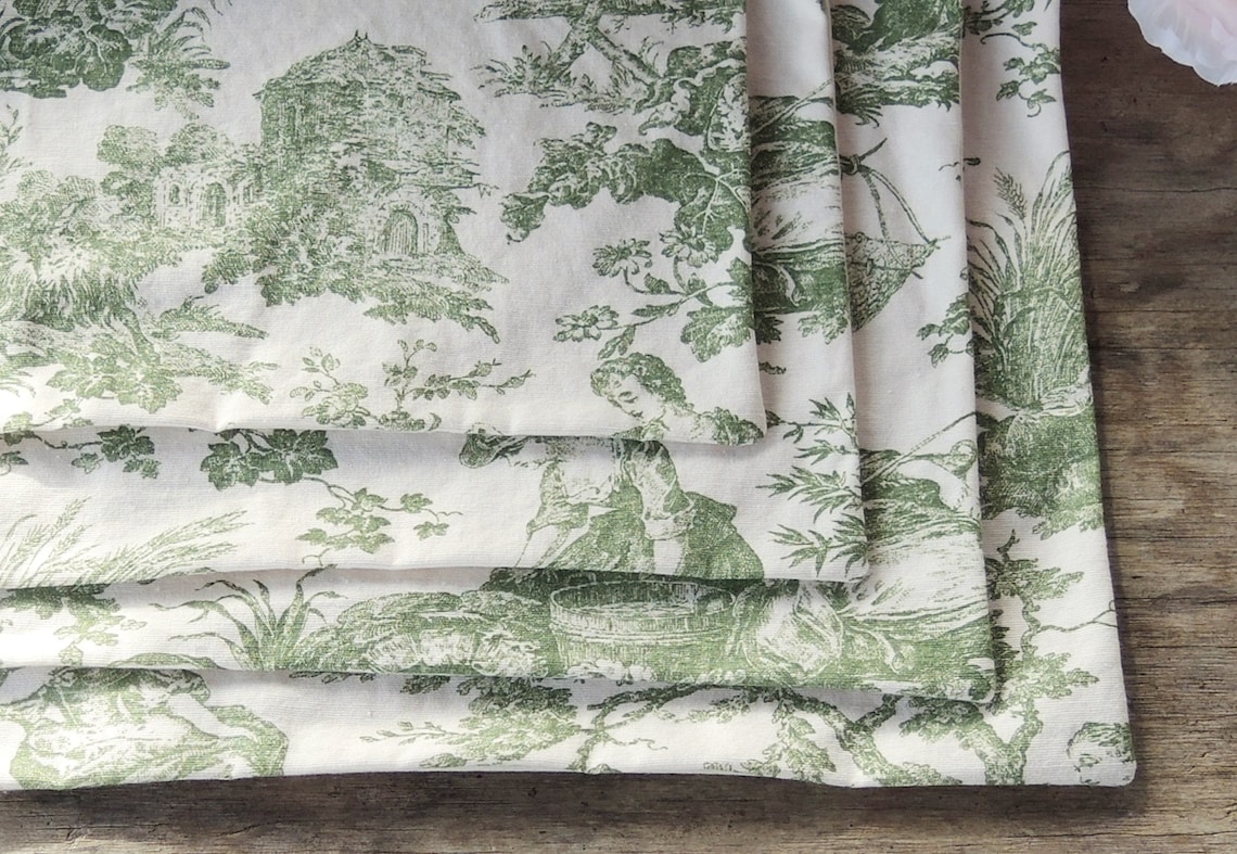 Green and Cream Toile Placemats Set of 4 Laura Ashley English Etsy