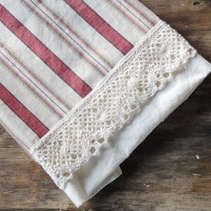 Waverly Beige and Red Stripe Lace Trimmed Tea Towel Small Hand Towel French Farmhouse Linens image 4