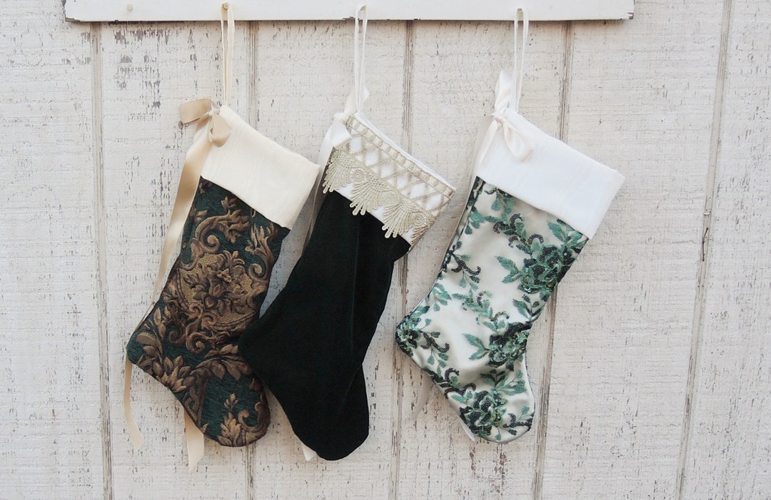 Green and Gold Christmas Stockings Choice of 1 of 4 Designs Emerald