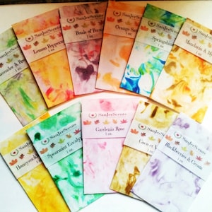 Customized Fragrance Sachets used as Wedding, Birthday, Graduation, Party Favors, Scent Marketing, Drawer and auto fresheners and more