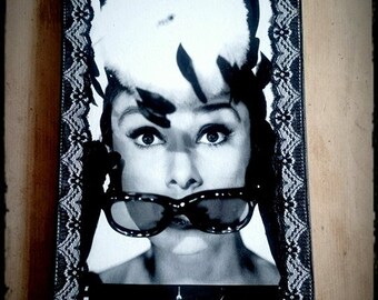 Audrey Hepburn- Mixed media canvas picture (photo with Audrey Hepburn) with Paris motif