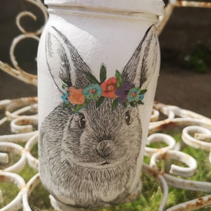 Kaninchen, Geld-Glas, Glas, von Hand dekoriert, Kaffeeglas, Housewarming, Andenken Glas, Schmuck Glas, Sparglas, Geburtstagsgeschenk, Ostern