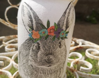 Rabbit, money jar, glass jar, hand decorated, coffee jar, housewarming, Keepsake jar, jewellery jar, savings jar, birthday gift, Easter