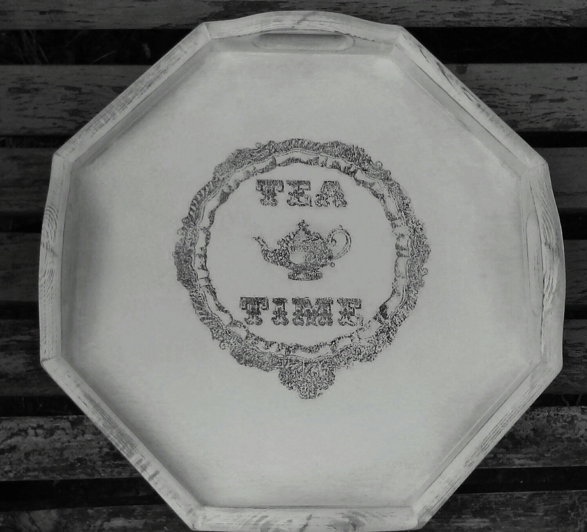 Shabby chic wooden tray,An old white  tray to serve tea ,vanity tray,Vintage decoupage tray ,wedding gift tray,Victorian style tray