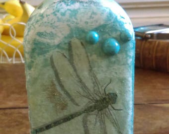 Dragonfly altered bottle,Turquoise gemstone,Glass bottle,Carafe,Decanter,Whiskey bottle,Decorated bottle,Decoupaged bottle,Handpainted