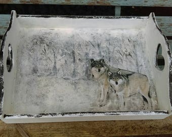 Wolves,Wooden tray,Wolves wooden try,Christmas tray,Winter is coming,shabby chic wooden tryy,hand decorated tray,serving tray,home decor