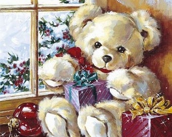 Vintage Style Paper Napkins for Decoupage,Party Napkins,Art&Craft design,  Serviettes - Sweet teddy bear. Set of 5,scrapbooking paper,